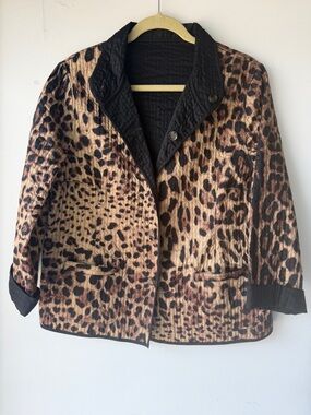 PATTY KIM Leopard Print Quilted Blazer in Brown and Black